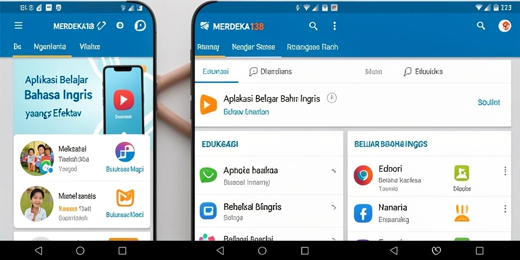Antarmuka aplikasi MERDEKA138 untuk belajar Bahasa Inggris.